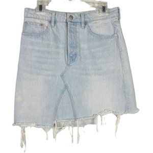 We The Free People Cut Off Mini Jean Skirt 29 Distressed Hi Rise Light Wash